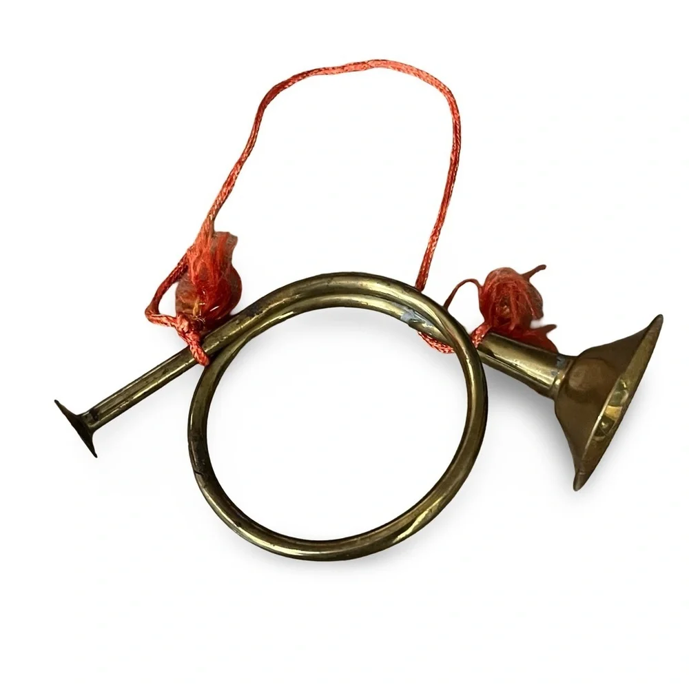 Vintage Brass Hunting Horn Christmas Ornament